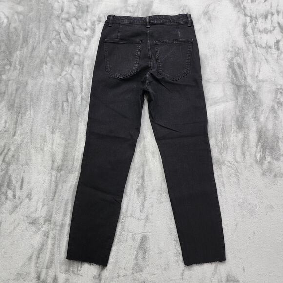 Zara Jeans Womens 6 Black High Rise Skinny Raw Ripped Busted Knee Stretch Denim - Picture 3 of 13